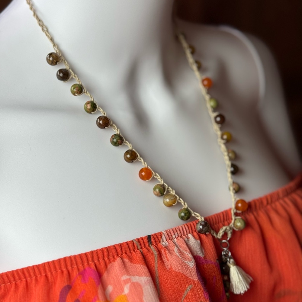 Crochet gemstone necklace Boho necklace
